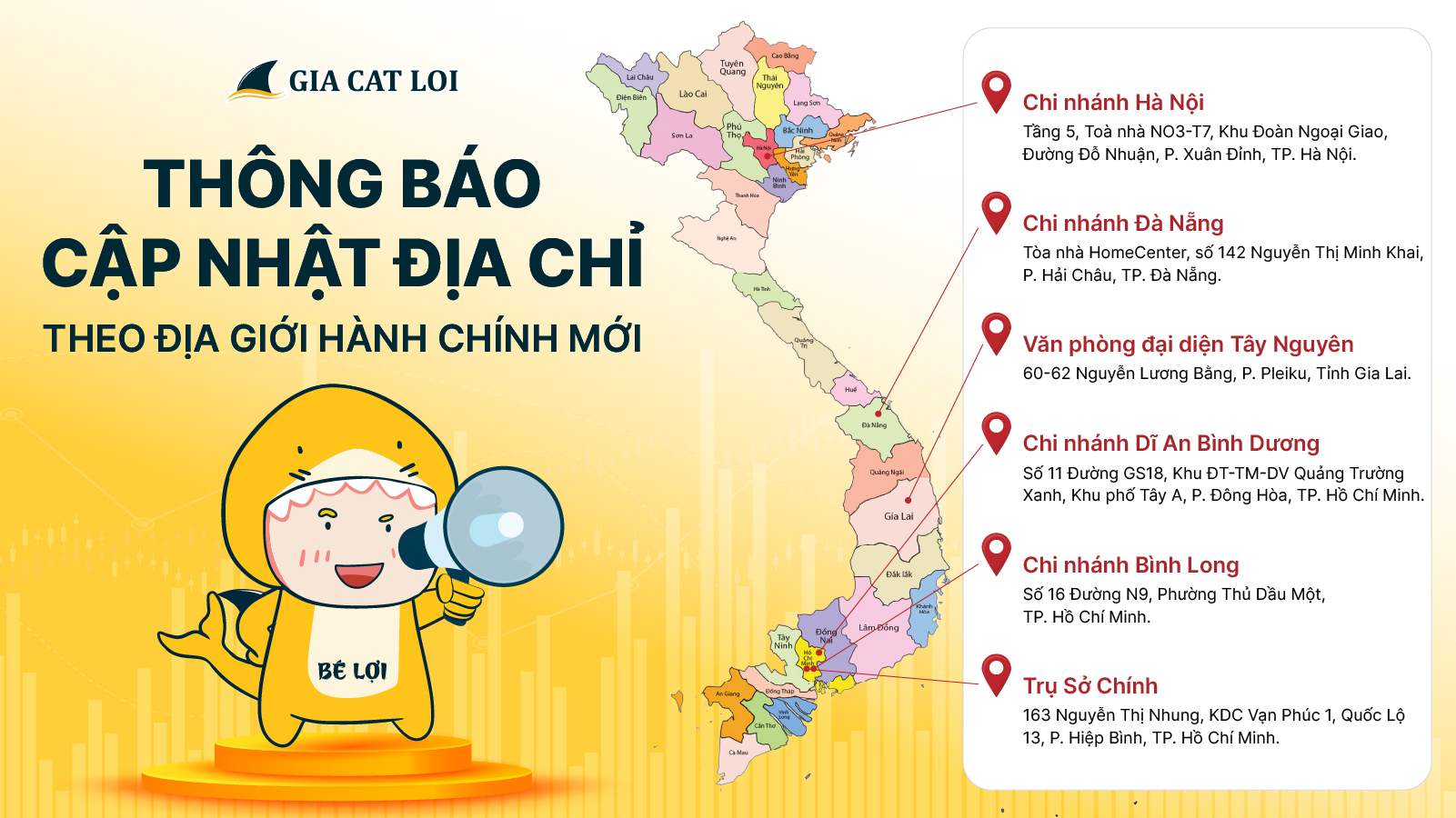 THÔNG BÁO CẬP NHẬT ĐỊA CHỈ THEO ĐỊA GIỚI HÀNH CHÍNH MỚI